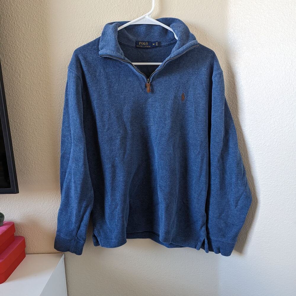 Polo Ralph Lauren Pima Cotton Blue Quarter Zip Pullover Sweater M Medium